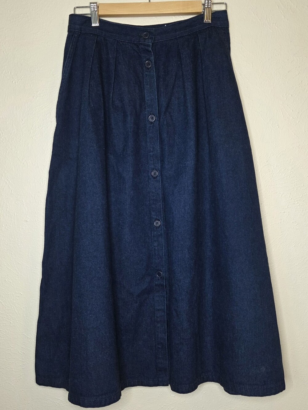 Vintage 90s Wrangler Dark Wash Button Front Denim Midi Skirt 100% Cotton Western - Picture 1 of 8